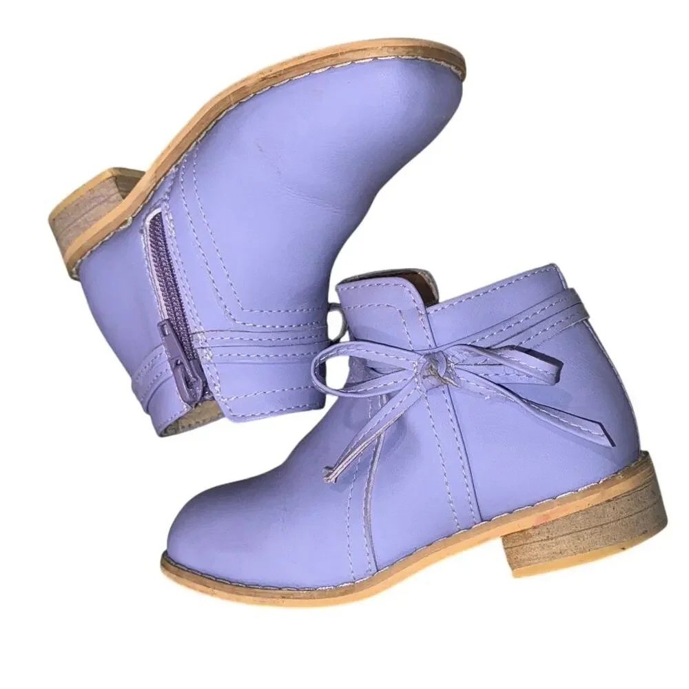 Tiny Toes Nation Lilac Hollyn Bow Ankle Boots Girls Size 8